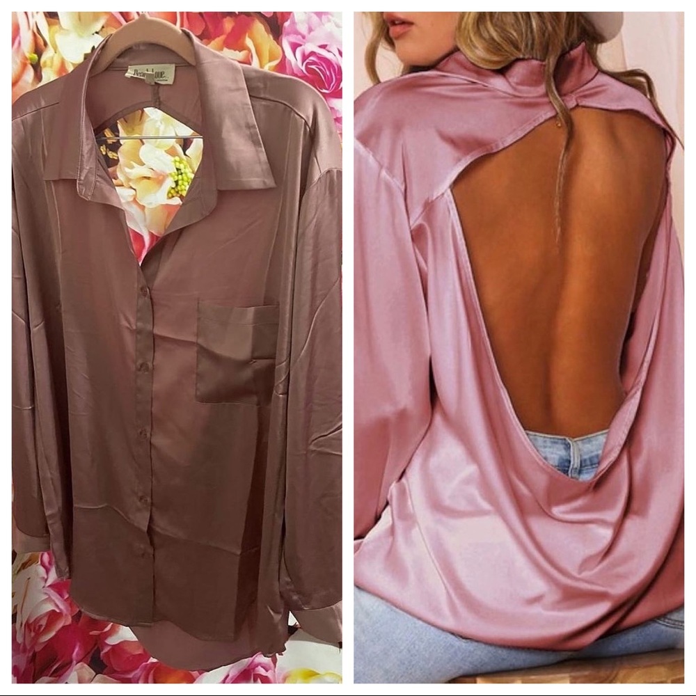 Long sleeve satin blouse.